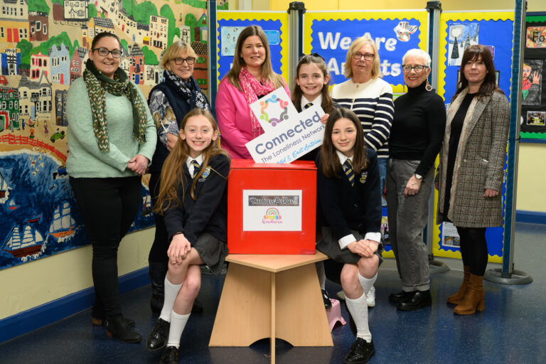 Staff from Radius Housing, staff and pupils from Whitehead Primary School, Marjorie Hawkins Chair of Mid and East Antrim Loneliness Network, Wenda Gray Volunteer Now and Sabrina Lynn Northern Health and Social Care Trust.