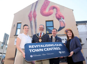Left to Right: Clare Moore, Business Engagement Officer at Ballymena BID; Mayor of Mid and East Antrim, Alderman William McCaughey; Eamon McMullan, Capital Regeneration Manager at MEABC And Karen O'Neill, Regional Development Office at Department of Communities.
