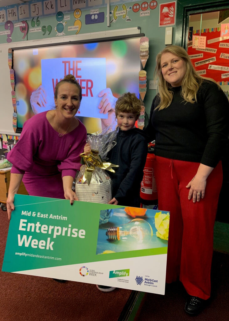 Carrickfergus Model Primary School: Snack Attack Winner from Carrickfergus Model Primary School, photographed with Cheryl Dalrymple, Buchanan’s, and Christine Barnhill, Economic Development Officer at Mid and East Antrim Borough Council.