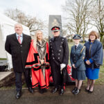 (L-R) Director of Prisons, David Kennedy; Mayor of Antrim and Newtownabbey, Councillor Leah Kirkpatrick; Lord-Lieutenant for County Antrim, Mr David McCorkell KStJ and Cadet; Director General, Beverley Wall pictured at a Commemorative Service held at Ballyclare War Memorial Park.
