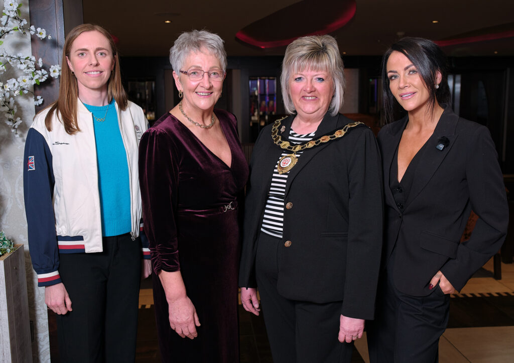 Chair of the Council, Councillor Frances Burton, is pictured at the Council’s International Women’s Day event last night at The Valley Hotel, Fivemiletown with speakers Rebecca Edwards (BEM OLY) and Grainne McCoy, and MC for the evening, Carol Doey.
