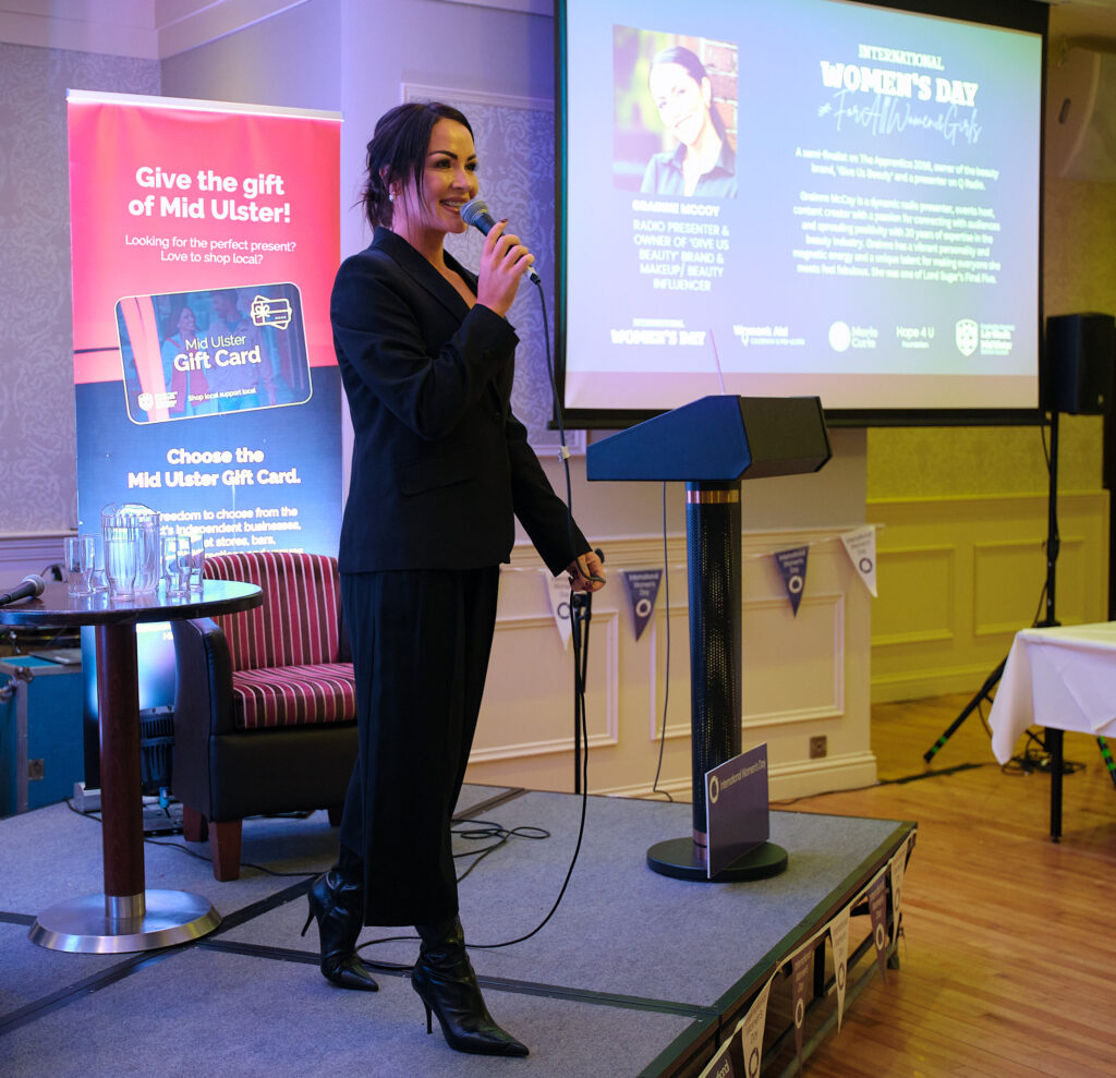 Grainne McCoy speaks to the audience at last night’s International Women’s Day event.