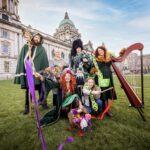 Natasha Wilton as Mabon and Mathew Curran as St Patrick join Lord Mayor of Belfast, Councillor Tracy Kelly, piper Matthew Wilson from Campbell College Pipe Band, harpist Ursula Burns and Willow Mulholland to launch Belfast’s St Patrick’s Day programme. The city’s rich musical heritage and diversity will take centre stage for 17 days of events and activities, including the annual St Patrick’s Day Parade on Tuesday 17 March, concerts, céilis and taster sessions celebrating traditional music from 13-17 March, Spraoi Cois Lao, an Irish language fun day on Saturday 7 March, ticketed performances, free family entertainment at St George’s Market and a trad trail in venues across the city.