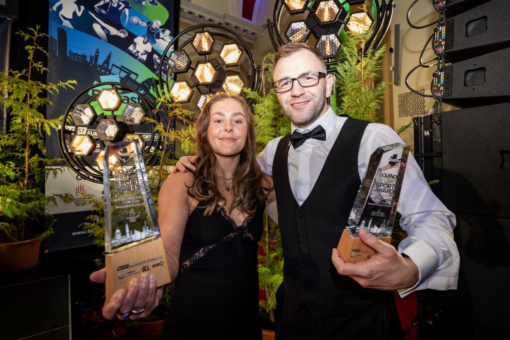 Caitlin Fryers from Immaculata Boxing Club, winner of the Sports Personality of the Year (Female) award, pictured with her coach.