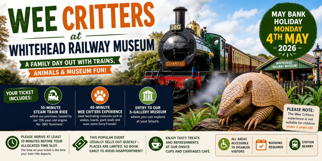 steam train at Whitehead Railway Museum with family activity setting