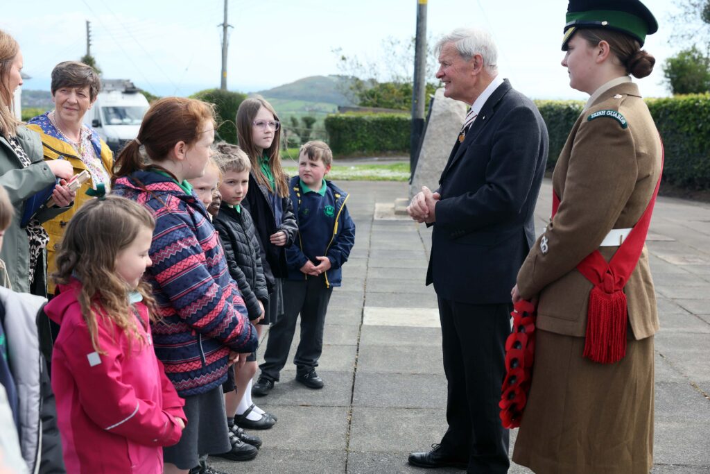 The Lord Lieutenant of County Antrim, David McCorkell KSt.J talking with pupils from Ballycarry Primary School