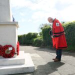 The Mayor of Mid and East Antrim, Councillor Jackson Minford lays a wreath in tribute to those killed during the Blitz