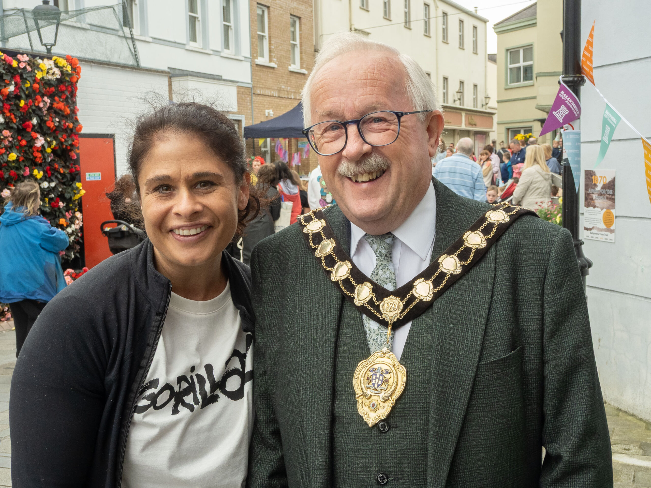 Mayor of Mid and East Antrim, Alderman Thomas Gordon, meets New York native and new Ballymena resident Jennifer Krieger